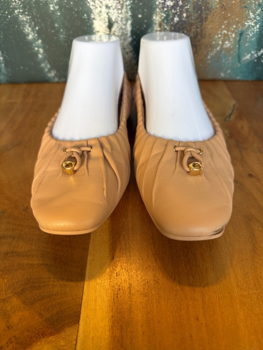 Coach Balletcore Blush Leather Ruched Ballet Flats Gold Detail (GUC) - Picture 3 of 13